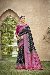 Black Color Banarasi Silk Fabric Ethnic woven Designer Saree