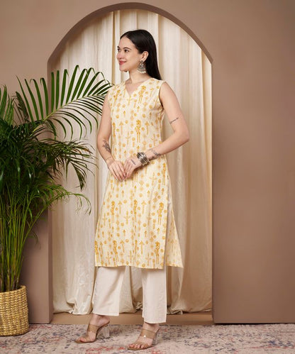 Mustard Color Cotton Fabric Designer Printed Stylish Formal Kurta