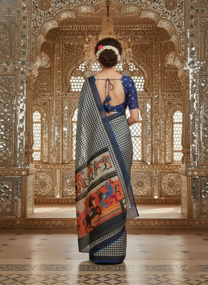 Blue Color Crepe Silk Fabric Designer Digital Printed Ethnic Festive Saree