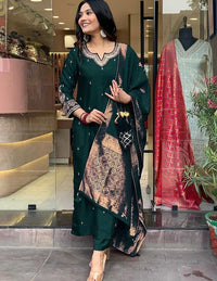 Green Color Designer Embroidered Ethnic Partywear Suit