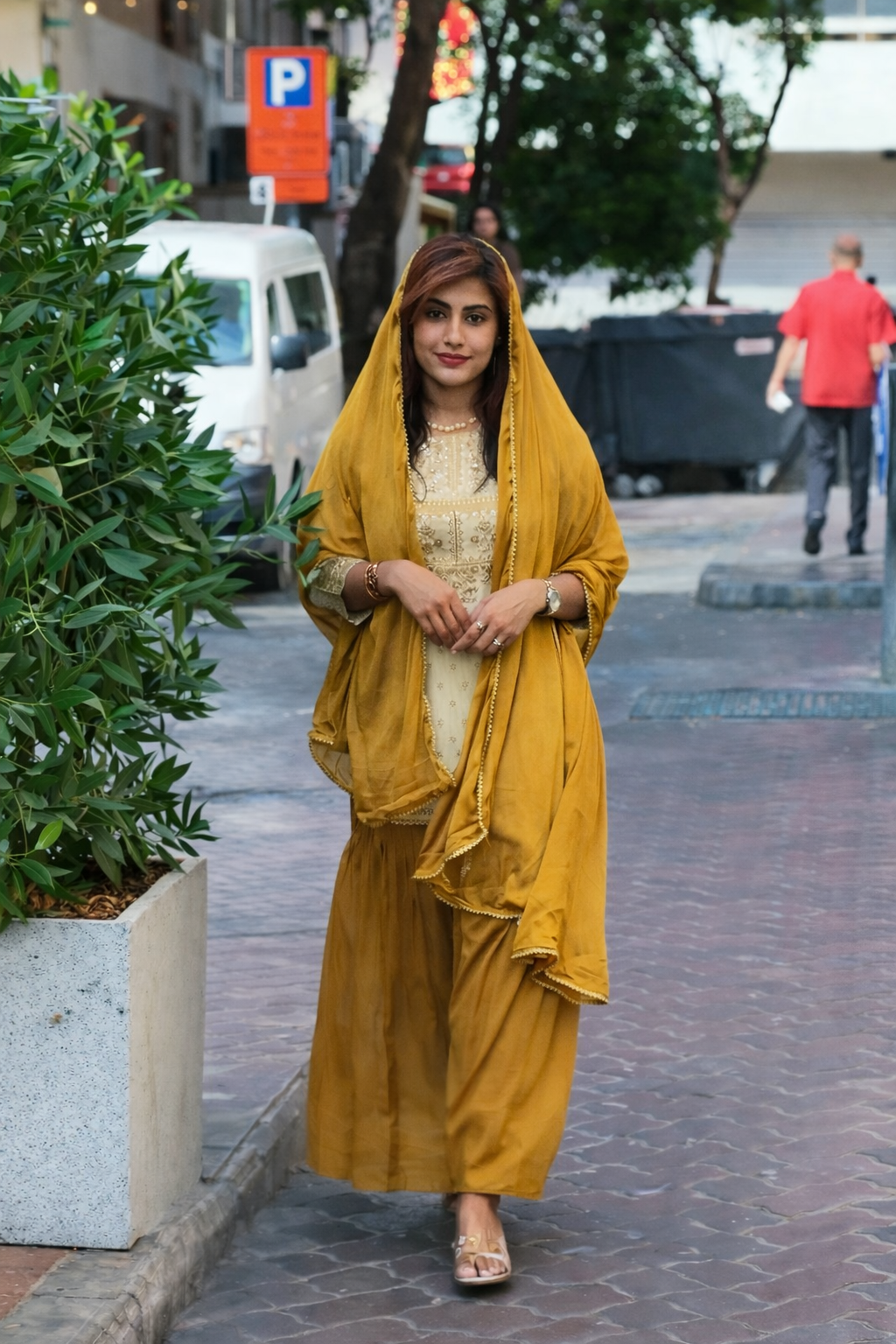 Women's Beautiful Thread Work Natural Crep Fabric Straight Kurta Sharara and Dupatta Set