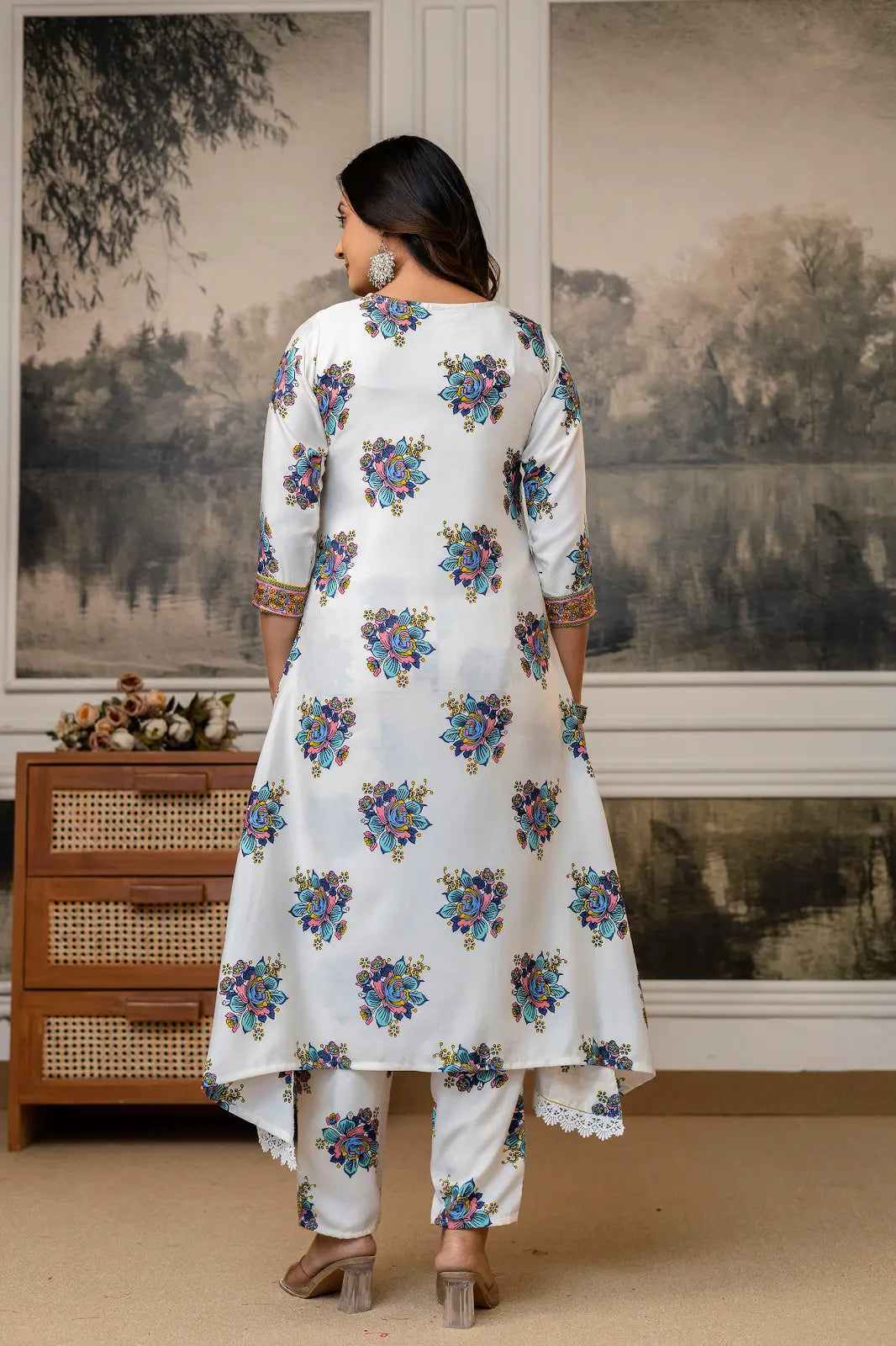 Women's Gorgeous Cotton Fabric Printed Work Straight Kurta Pant and Dupatta Set