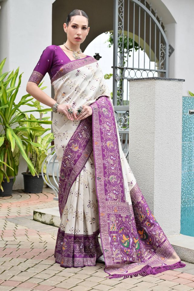 Purple Color Beautiful Woven Designer Partywear Saree
