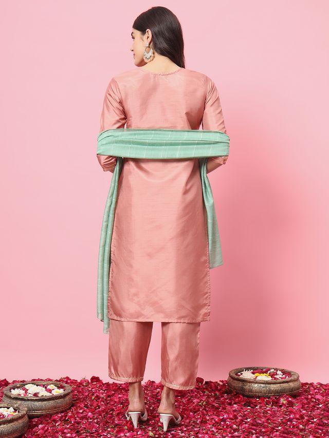 Peach Color Silk Blend Ethnic Fancy Partywear Suit With Classy Looks