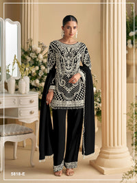 Black Georgette Semi Stitched Suit with Embroidered Beads & Sequence Work