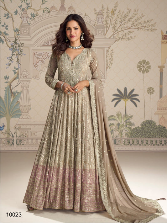 Chiku Georgette Free Size Stitced Anarkali Suit with Embroidered Sequence Work