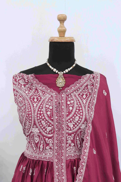 Magenta Chinon With Sequence Embroidery Semi Stitched Salwar Suit