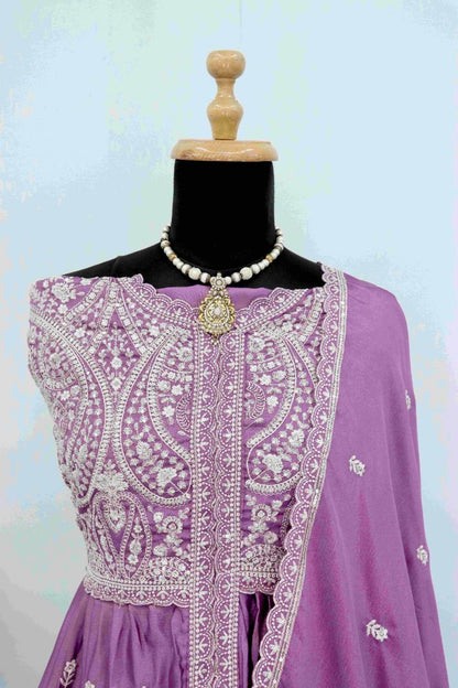 Dark Purple Chinon With Sequence Embroidery Semi Stitched Salwar Suit