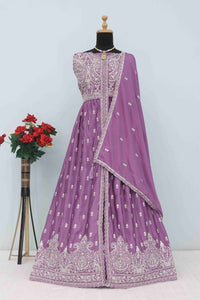 Dark Purple Chinon With Sequence Embroidery Semi Stitched Salwar Suit