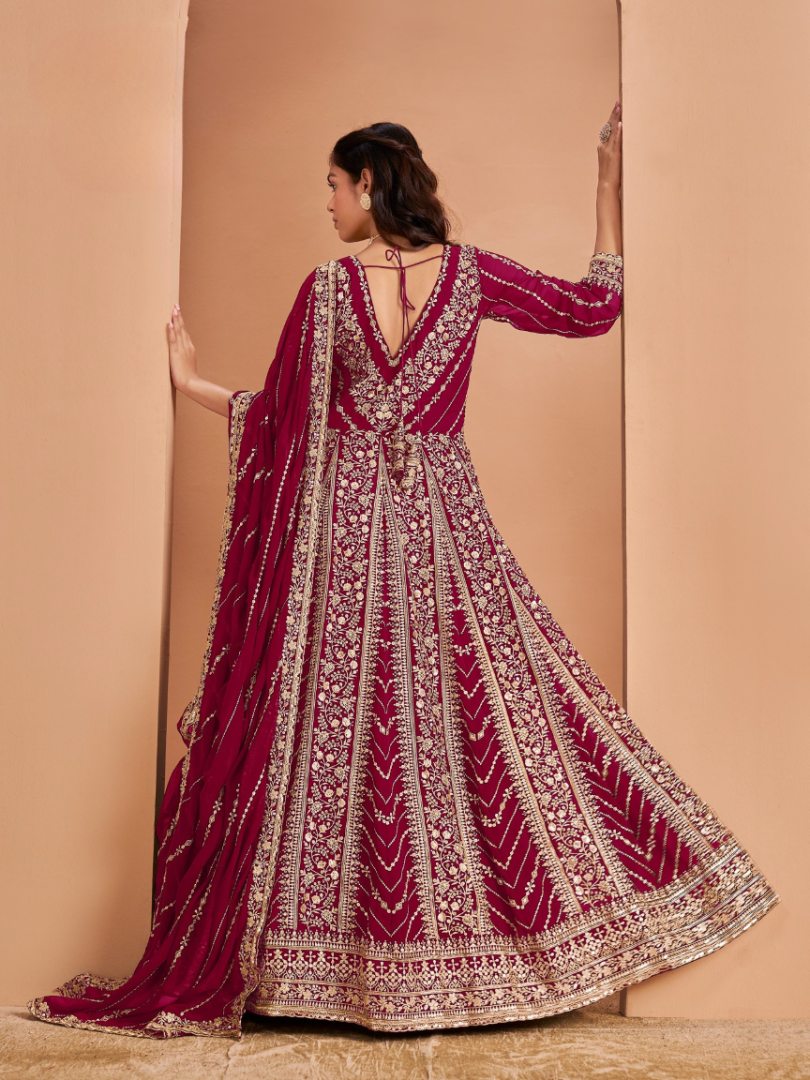 Dark Pink Georgette Embroidered Semi Stitched Salwar Suit