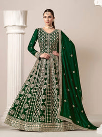 Green Embroidered Faux Georgette Semi Stitched Anarkali Suit 1