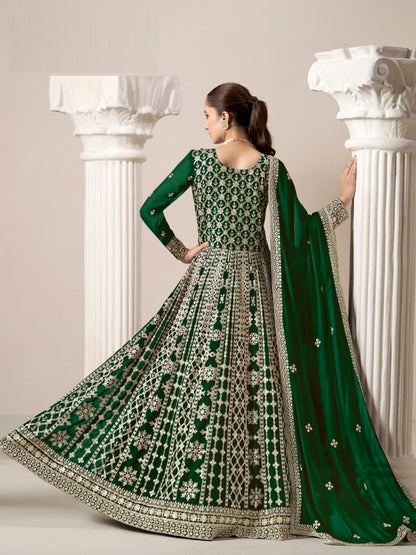 Green Embroidered Faux Georgette Semi Stitched Anarkali Suit 1
