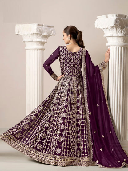 Purple Embroidered Faux Georgette Semi Stitched Anarkali Suit 2