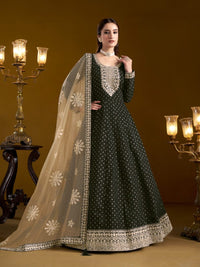 Black Embroidered Jacquard Chanderi Semi Stitched Anarkali Suit