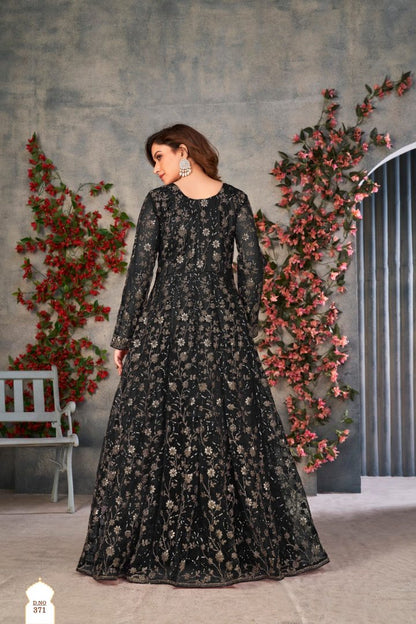 Black Embroidered Net Semi Stitched Anarkali suit (1)