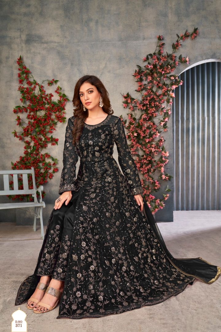 Black Embroidered Net Semi Stitched Anarkali suit (1)