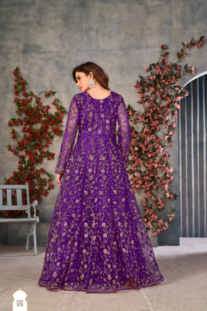 Purple Embroidered Net Semi Stitched Anarkali suit (B)