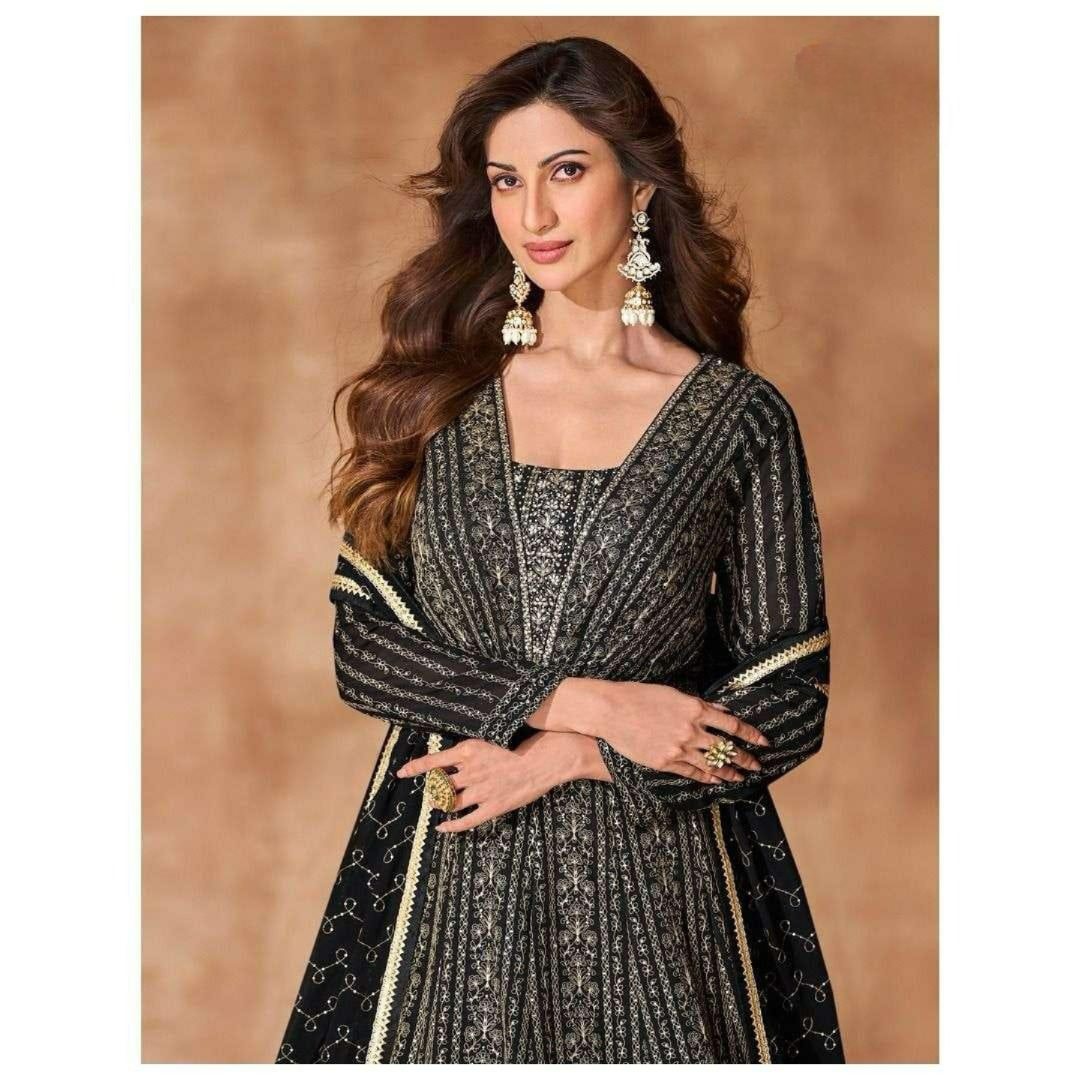 Black Georgette Readymade Anarkali Suit with Sequence Work