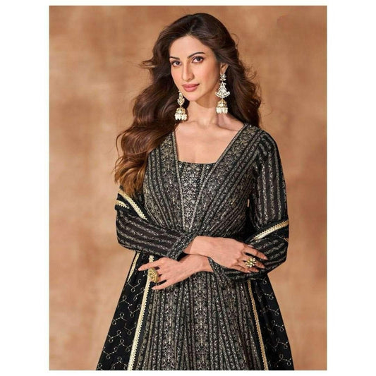 Black Georgette Readymade Anarkali Suit with Sequence Work