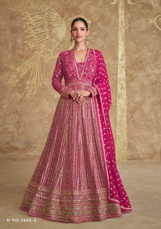 Pink Real Gerogette Sequence Embroidered Anarkali Salwar Suit