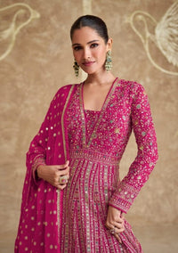 Pink Real Gerogette Sequence Embroidered Anarkali Salwar Suit