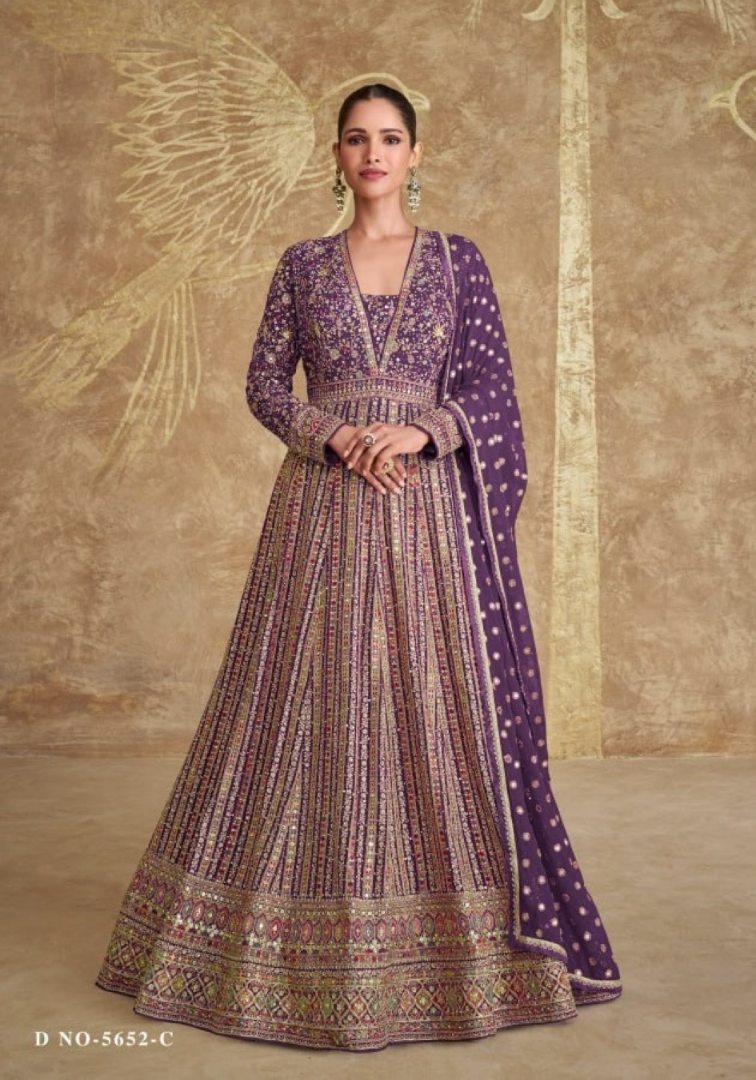 Lavender Real Gerogette Sequence Embroidered Anarkali Salwar Suit