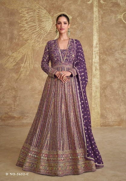 Lavender Real Gerogette Sequence Embroidered Anarkali Salwar Suit