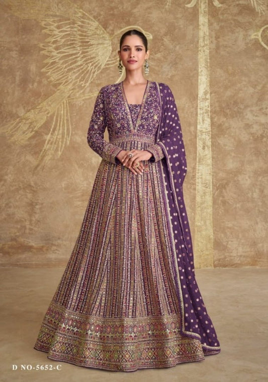 Lavender Real Gerogette Sequence Embroidered Anarkali Salwar Suit