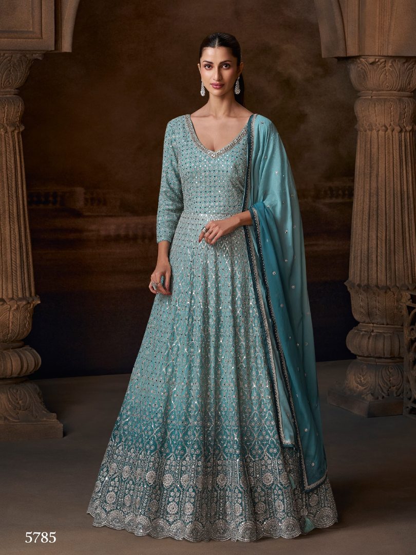 Blue Real Georgette Free Size Stitched Anarkali Suit with Embroidery & Sequence Work