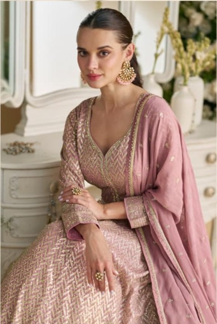 Purple Real Georgette Readymade Anarkali Gown with Embroidery & Sequence Work