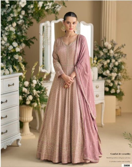 Purple Real Georgette Readymade Anarkali Gown with Embroidery & Sequence Work