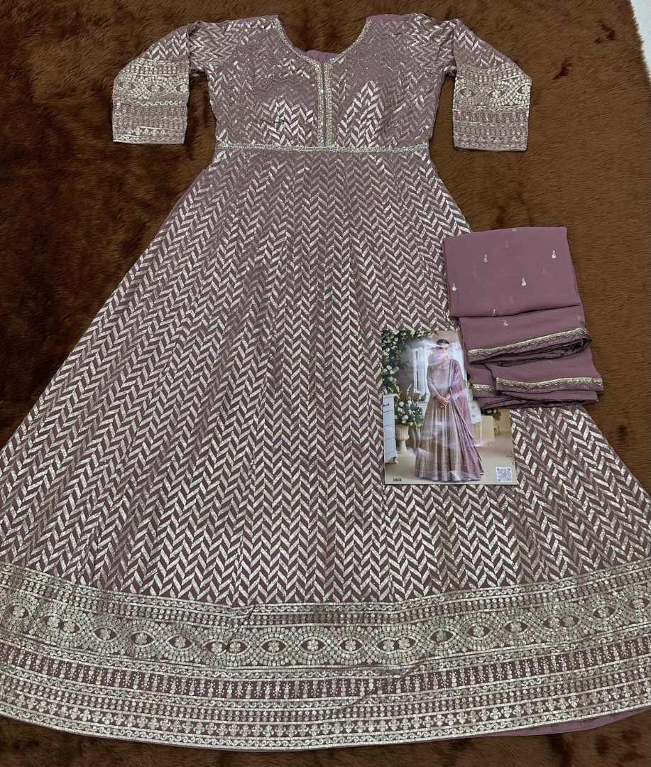 Purple Real Georgette Readymade Anarkali Gown with Embroidery & Sequence Work