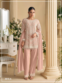 Peach Georgette Semi Stitched Suit with Embroidered Beads & Sequence Work
