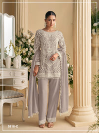 Purple Georgette Semi Stitched Suit with Embroidered Beads & Sequence Work
