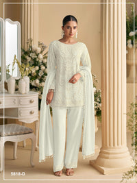 White Georgette Semi Stitched Suit with Embroidered Beads & Sequence Work