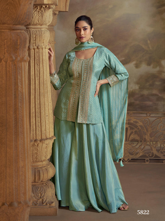 Sky Blue Georgette Readymade Suit with Embroidery Work
