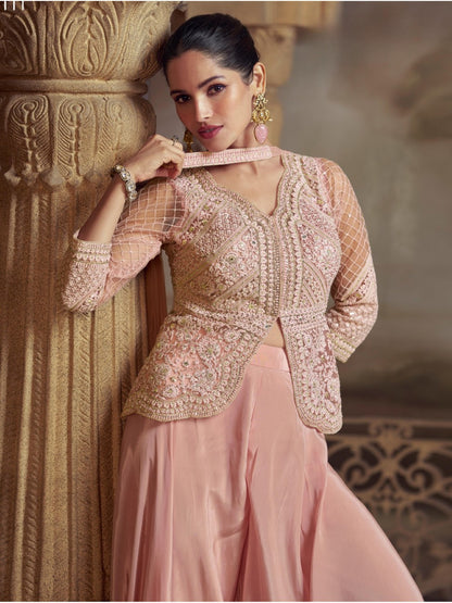 Baby Pink Georgette Readymade Suit with Embroidery Work