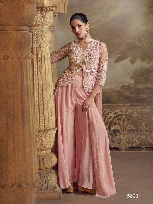 Baby Pink Georgette Readymade Suit with Embroidery Work