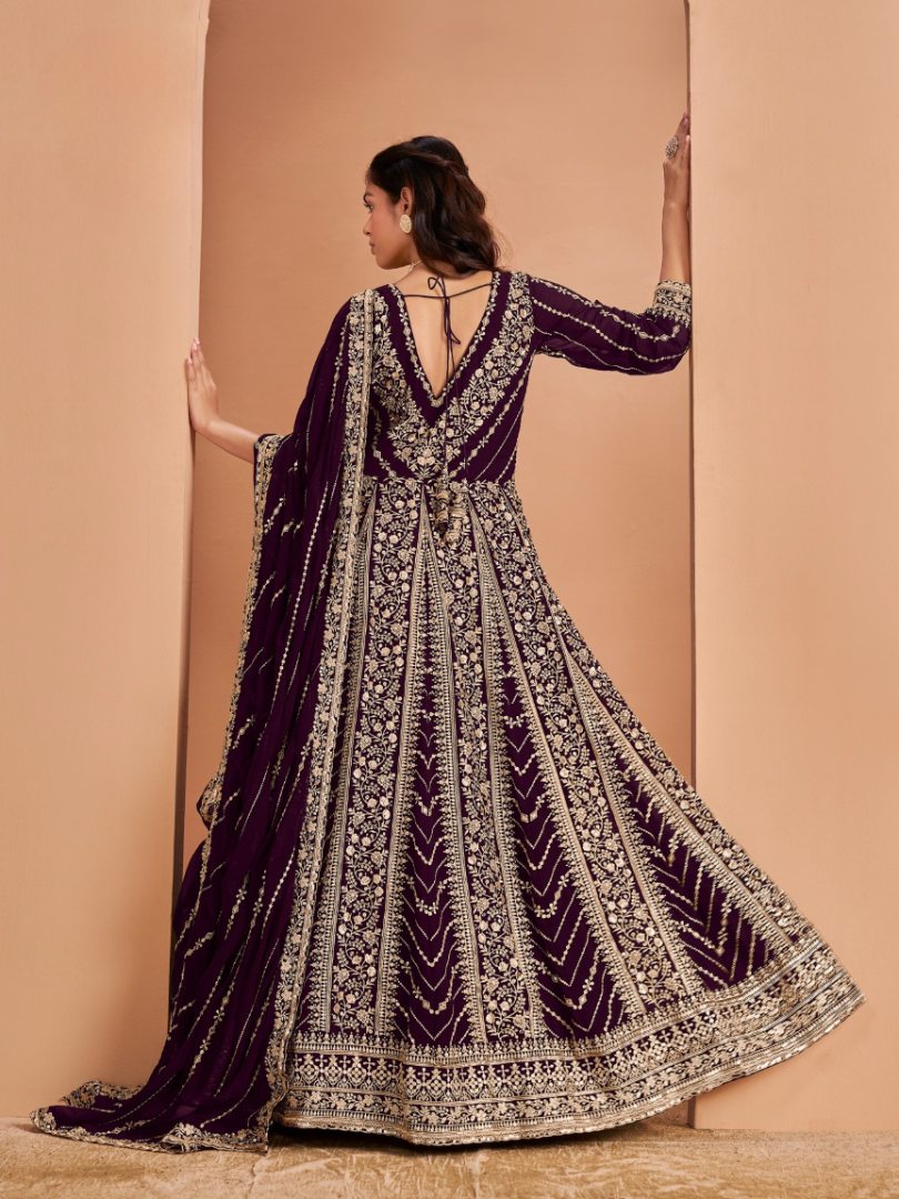 Purple Georgette Embroidered Semi Stitched Salwar Suit