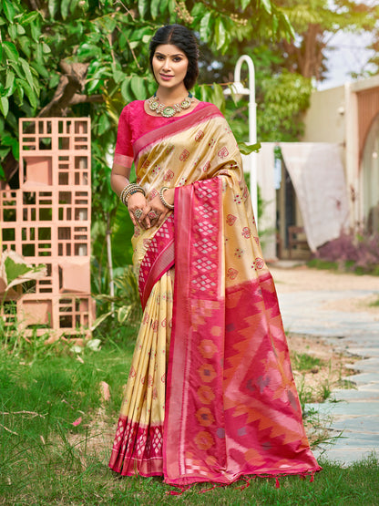 Cream Soft Silk Saree with Floral Printed Work with Blouse