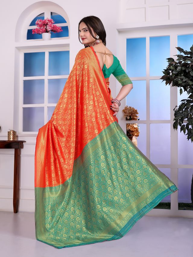 Rust Color Art Silk Fabric Woven Designer Traditional Rich Saree