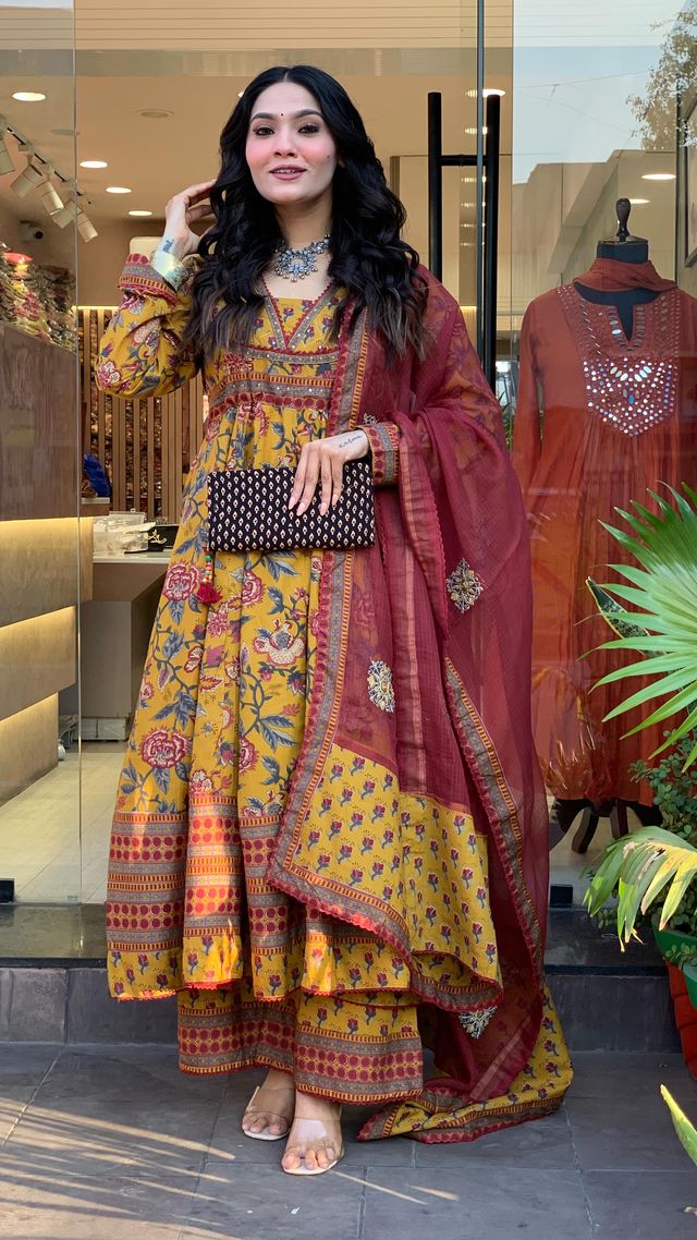 Yellow Color Beautiful Partywear Kurta Set With Dupatta For Stylish Looks