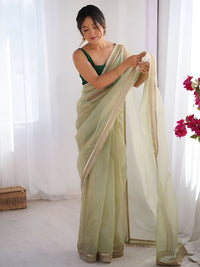 Pista Color Stylish Gold Net Fabric Graceful Girlie Saree