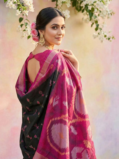 Black Color Soft Silk Woven Designer Graceful Ethnic Partywear Saree