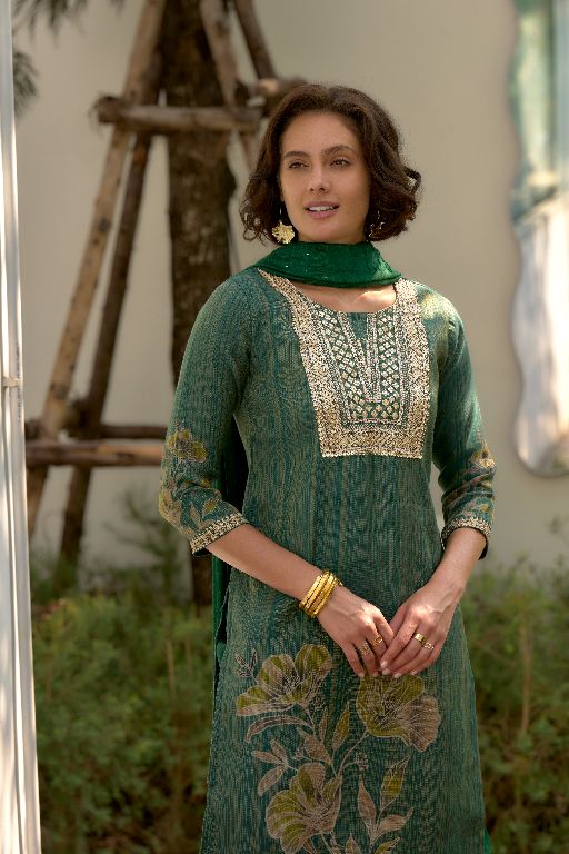 Women's Gorgeous Tissue Embroidered Straight Kurta with Pant And Dupatta Set