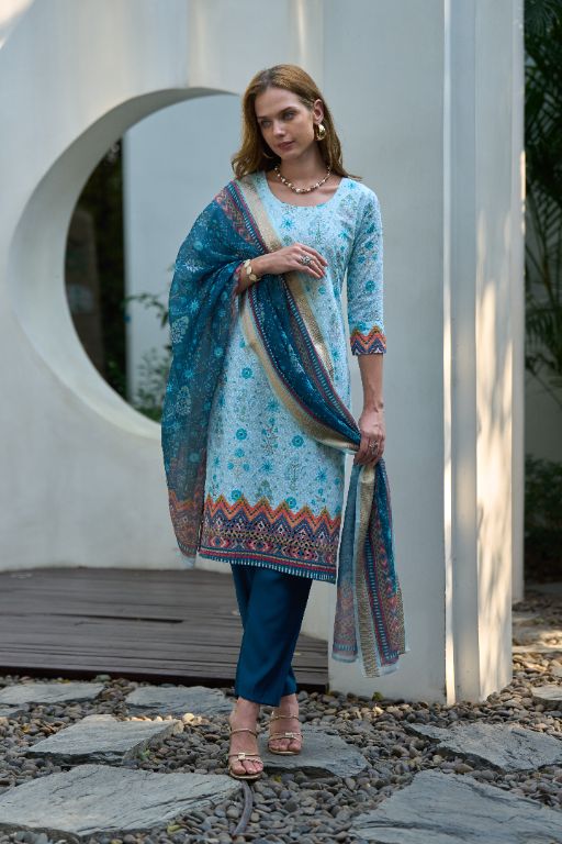 Women's Beautiful Cotton Chikankari work Straight Kurta with Pant And Dupatta Set