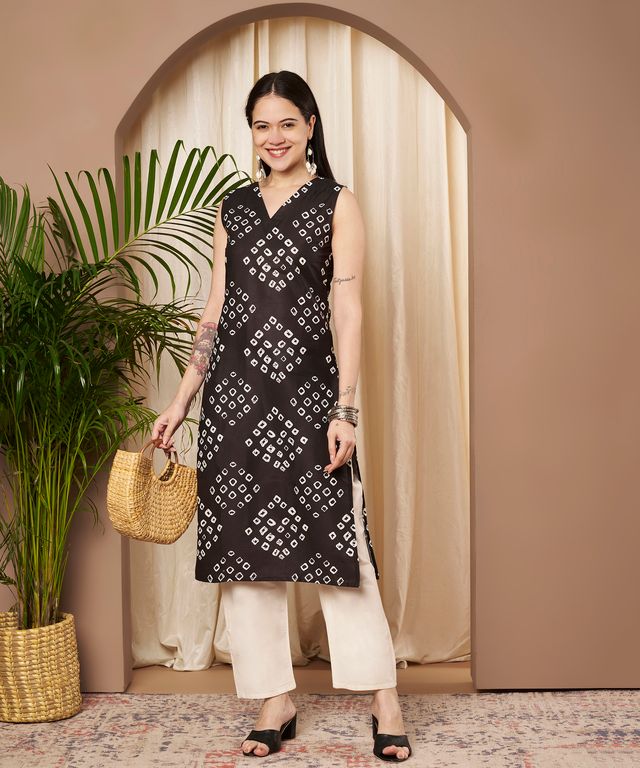 Black Color Cotton Fabric Designer Printed Stylish Formal Kurta