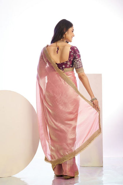 Pink Color Stylish Heavy Partywear Saree For Rich Girlie Looks