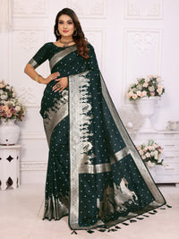 Dark Green kochi Silk With Bandhej Weaving Saree With Blouse