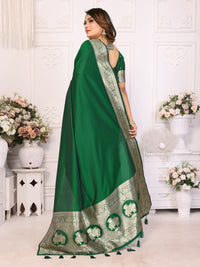 Dark Green Banarasi Silk With Beautiful Gala Weaving Saree With Blouse